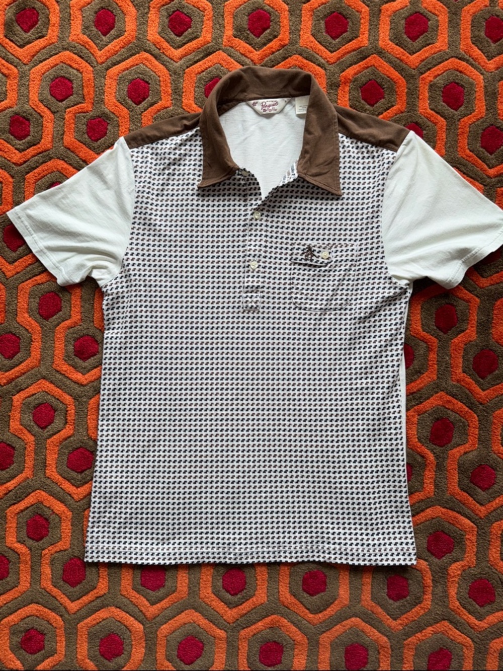 MAKE OFFER! Original Penguin Mint & Brown Short-Sleeve Polo Shirt Men's LG retro